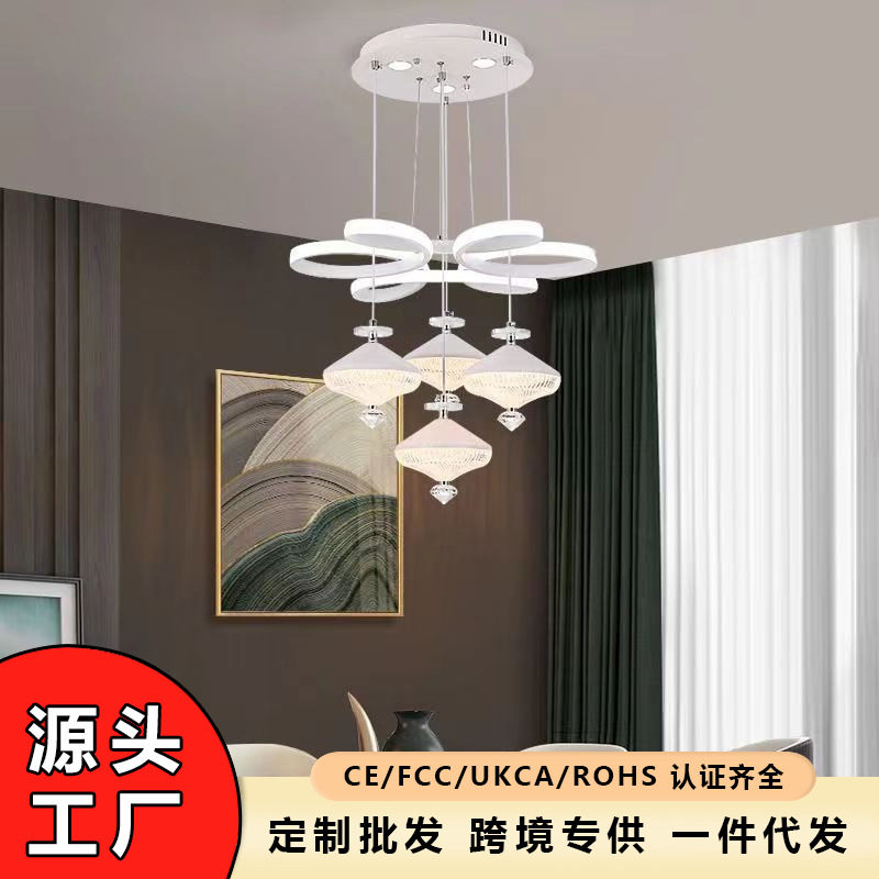 现代简约餐厅吊灯线条感客厅led灯饰高档吧台水晶灯创意吊灯中山