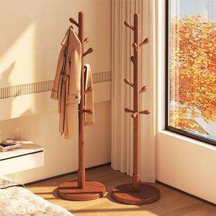 衣帽架家用卧室收纳可移动挂衣服架子经济型加粗加厚落地原木实木