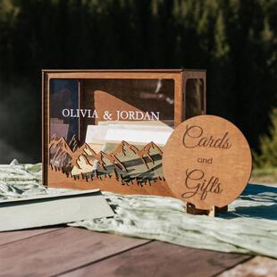 自定义木质信封盒山形婚礼祝福卡盒婚礼装饰木制个性化卡片存钱罐