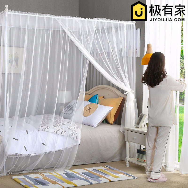 诗诺兰简约风宫廷落地蚊帐网红三开门加粗不锈钢双人1.8m1.5m帐子