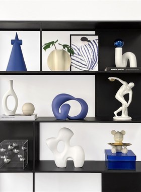 简约现代样板间书柜家居软装饰品仿真花挂画树脂陶瓷工艺品ZH3653