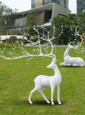 不锈钢发光镂空梅花鹿雕塑户外园林售楼处草坪景观鹿装饰组合摆件