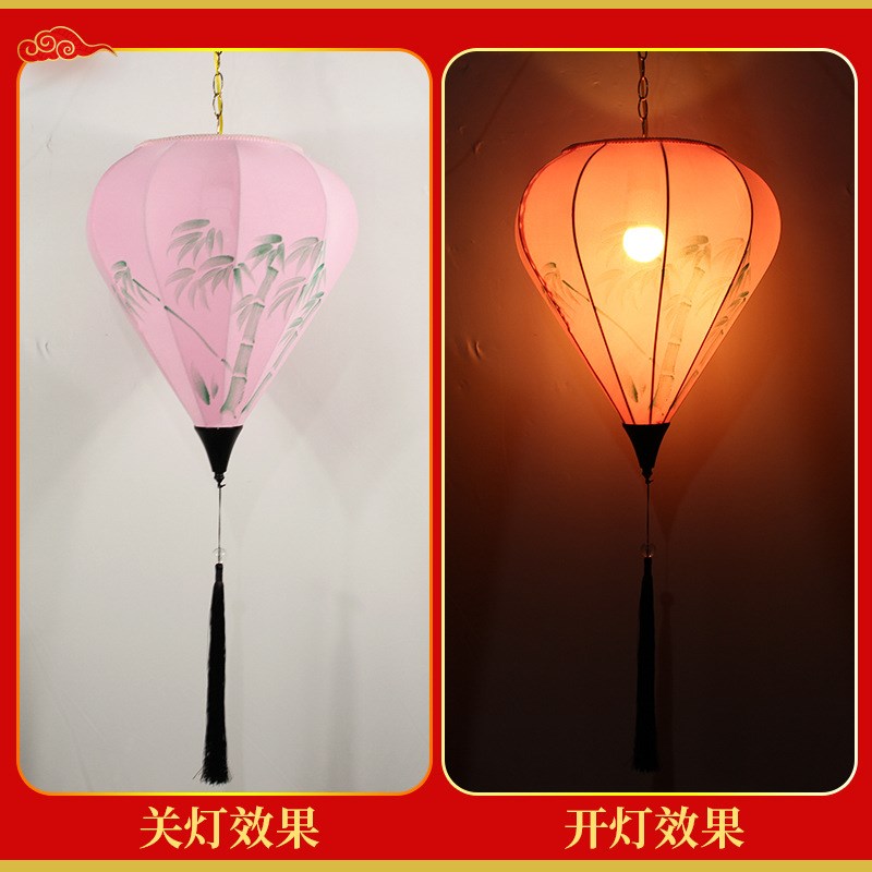 手绘款弹力布灯笼新中式水滴钻石人工古典灯具中国风酒店装饰灯笼