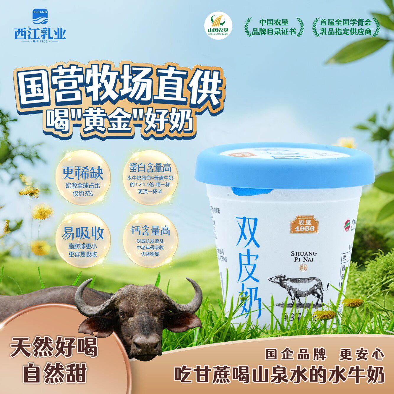 西江乳业水牛纯牛奶开盖即食冷藏纯生水牛乳双皮奶108g*6瓶,咖啡/麦片/冲饮,低温酸奶,淘宝优惠券,粉丝福利购,淘宝优惠卷