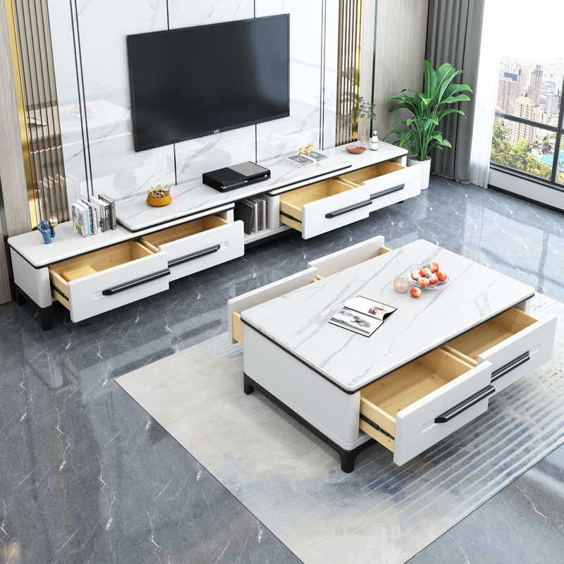 岩板茶几电视柜组合现代简约轻奢小户型客厅电视剧卧室伸缩茶几桌