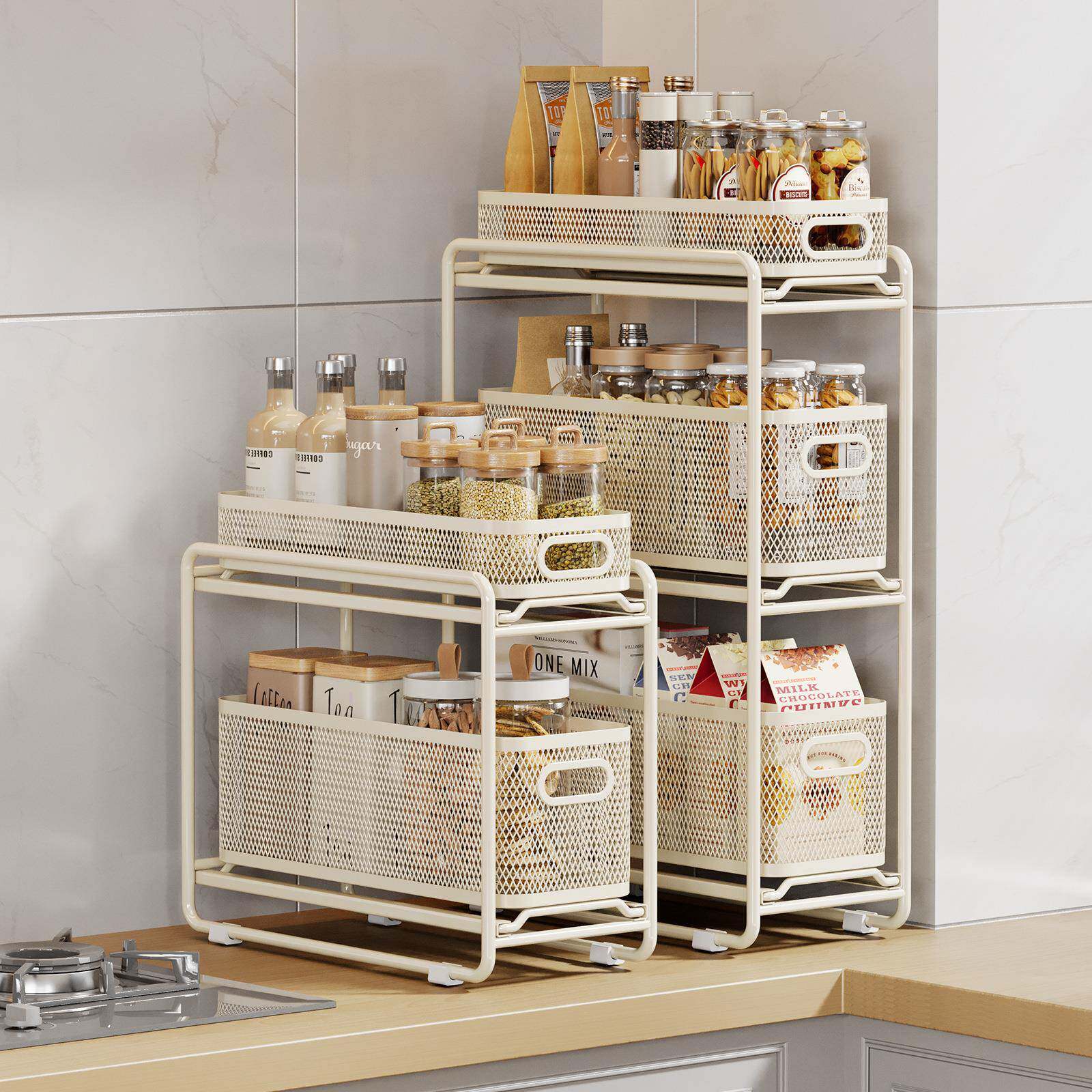 厨可抽拉调料架分层房置物拉架篮家用下水槽神多功能调CHS2502器