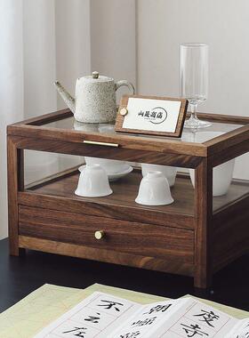 首饰收纳示纳柜新中式玻璃展胡桃YHS木实木北美透明带盖桌面收防