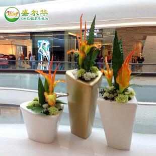 玻璃钢花盆三角几何造型户外商场酒店美陈花瓶装饰艺术落地大花盆