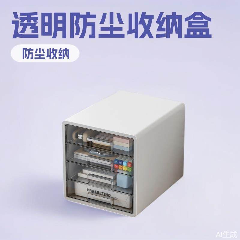 抽屉式透明桌面收纳盒工位A4文件置物架办公桌上四层整理收纳柜子
