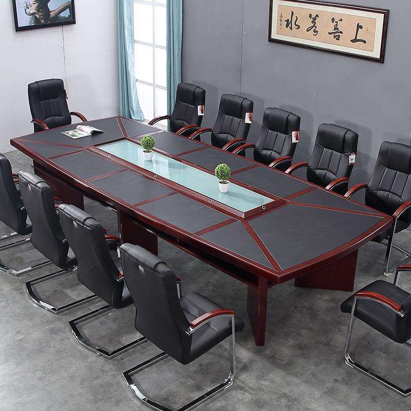 苏州办公家具会议桌长桌简约现代油漆贴胡桃木皮洽谈桌大型会议台