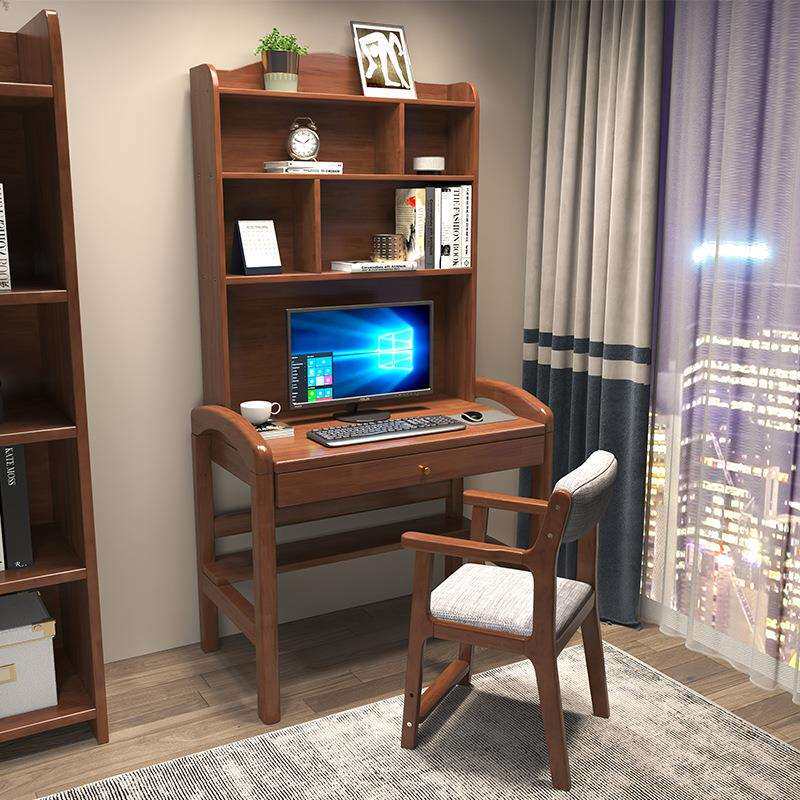 全实木书桌书架一体可升降儿童学习桌家用卧室电脑桌办公桌小户型