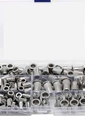 跨境110PCS盒装5种尺寸304不锈钢铆钉螺纹平头拉铆螺母套件
