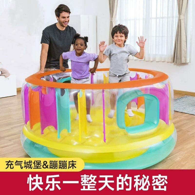 Bestway52262彩色透明儿童充气跳床加厚充气蹦蹦床宝宝围栏跳跳乐