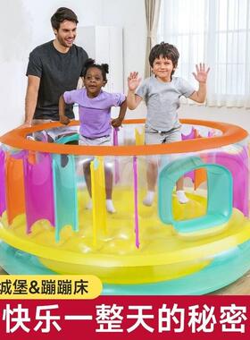 Bestway52262彩色透明儿童充气跳床加厚充气蹦蹦床宝宝围栏跳跳乐
