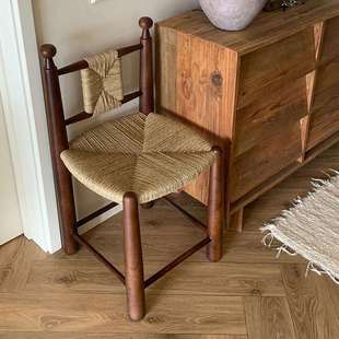 本来就复古/公主椅/法式复古实木编藤餐椅中古风草藤书桌休闲椅子