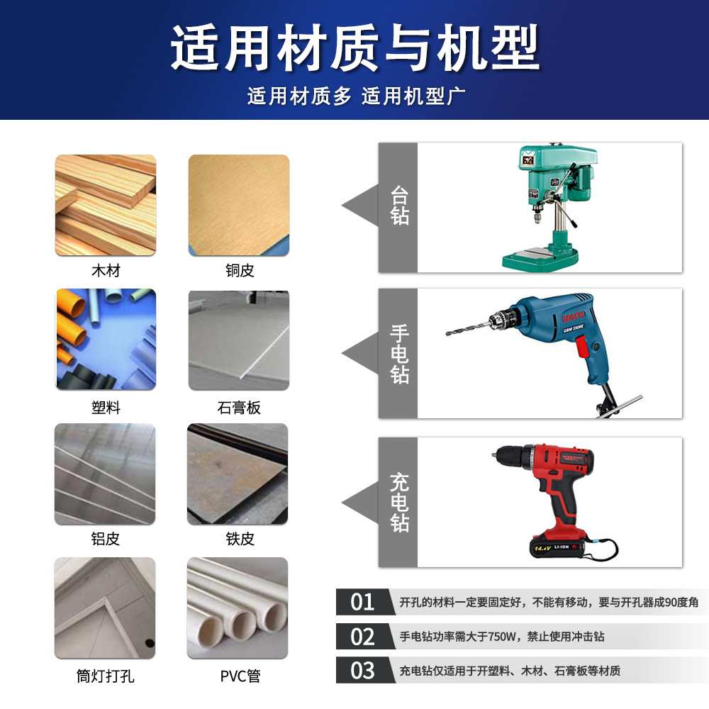 M42双金属开孔器套装 木工钻头石膏板筒灯音箱开孔套装工具10PC