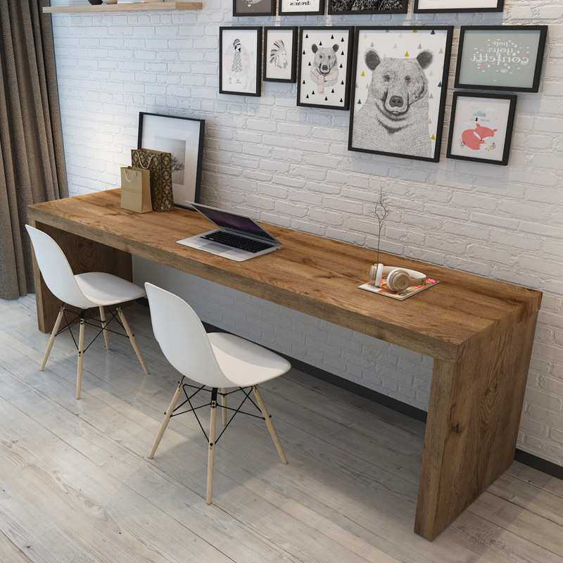 北欧实木电脑桌家用书房靠墙简易长条书桌卧室创意办公桌椅组合