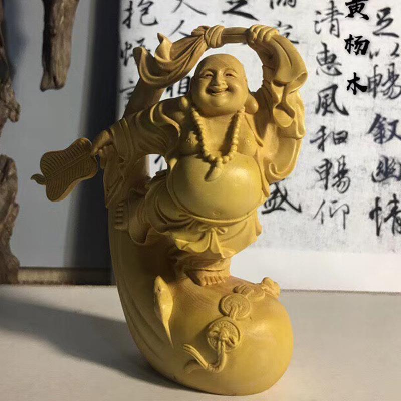 小叶黄杨木跳舞弥勒规格6.8*4.3*11cm雕刻木雕摆饰摆件装饰送礼
