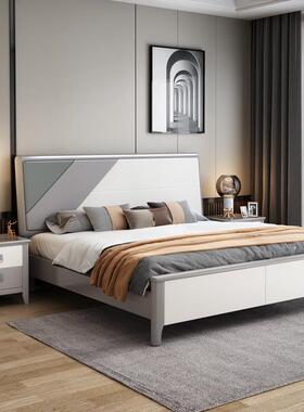 灰色实木床搭色系列现代简约1.5米1.8m卧室板木结合经济型双人床