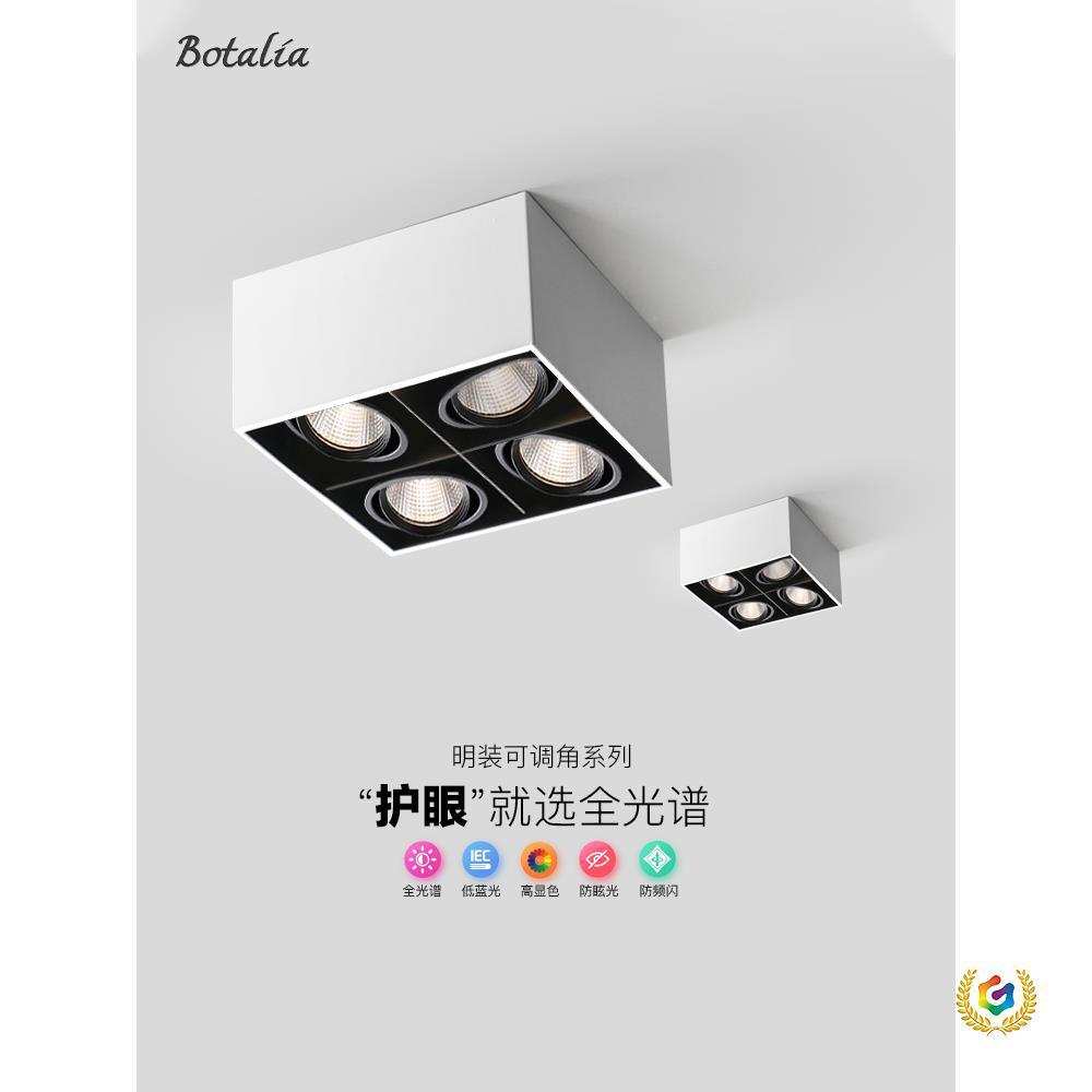 ?斗胆灯明装双头筒灯吸顶式客厅方形cob防眩led四头射灯无主灯设
