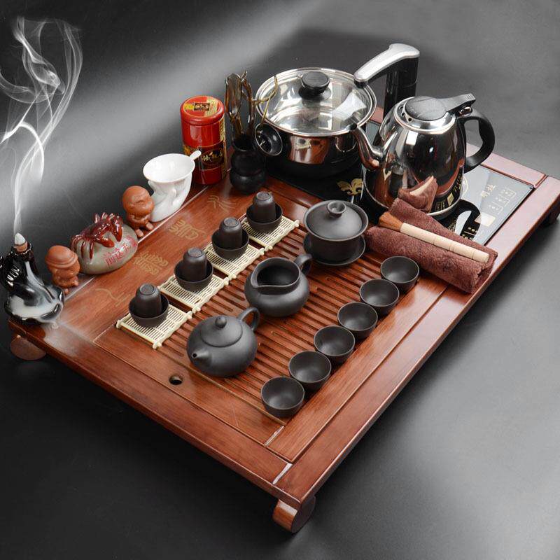 整套实木茶盘茶具套装上善若水茶盘家用陶瓷茶具四合一电器可