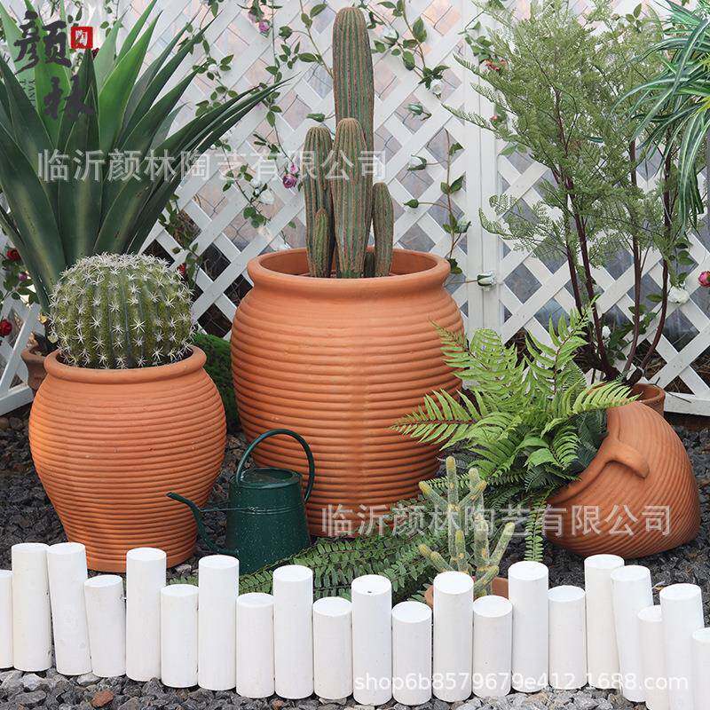 园艺景观陶罐红陶花盆大罐子栽花陶罐花园装饰陶器粗陶盆