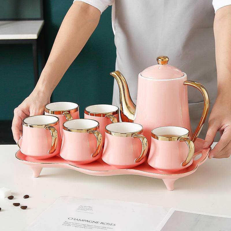 杯子水具套装创意家用客厅陶瓷水具8件套杯壶带高脚托盘直销