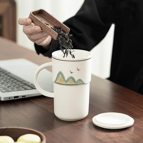 马克杯陶瓷过滤茶杯茶水分离杯子办公室日式马克杯个人用便携户外