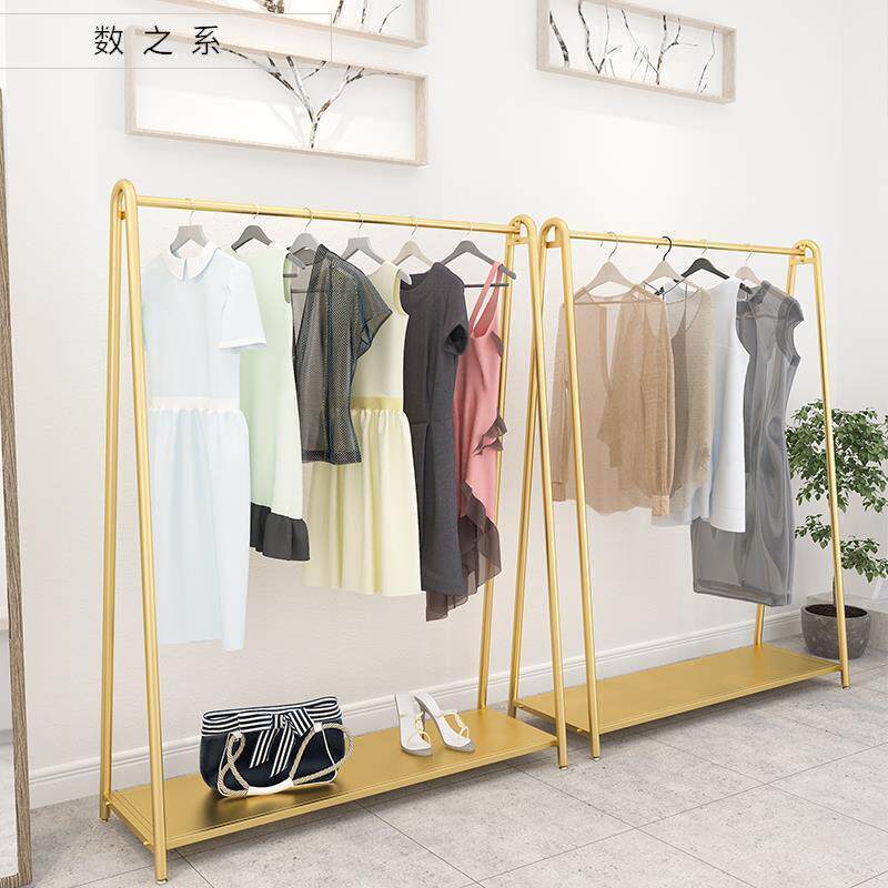 网红服装店陈列架金色女装店货架展示架带板挂衣杆落地挂衣服架子