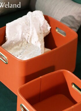 WELAND 家居卧室衣帽间脏衣篮客厅大号收纳箱衣物杂物皮革收纳盒