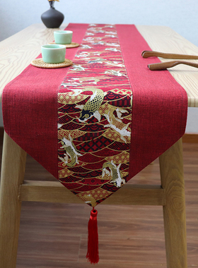 红色喜庆桌旗中式结婚礼婚庆茶桌装饰布长条布艺茶席复古茶几盖巾
