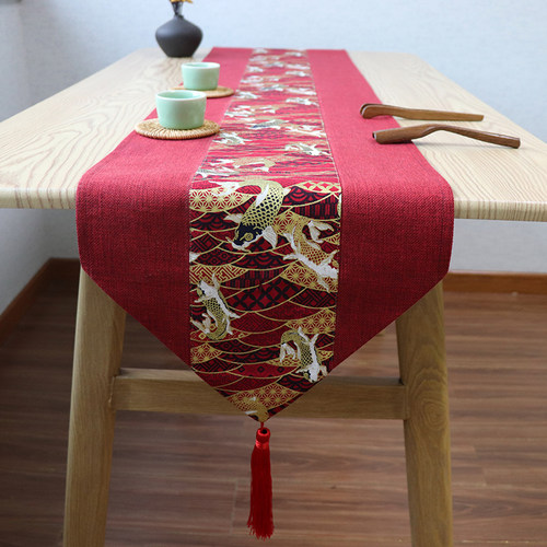 红色喜庆桌旗中式结婚礼婚庆茶桌装饰布长条布艺茶席复古茶几盖巾