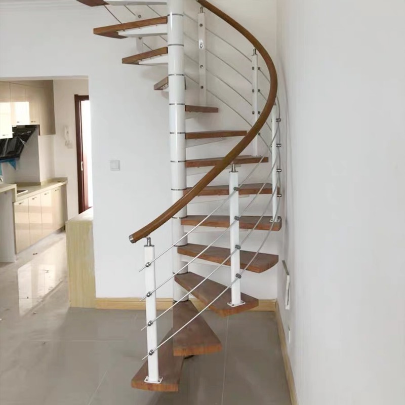 旋转楼梯室内家用阁楼别墅复式跃层整体楼梯实木踏板钢木中柱楼梯