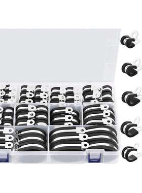 跨境110PCS盒装304不锈钢连胶条卡箍喉箍/缓冲绝缘电缆管夹