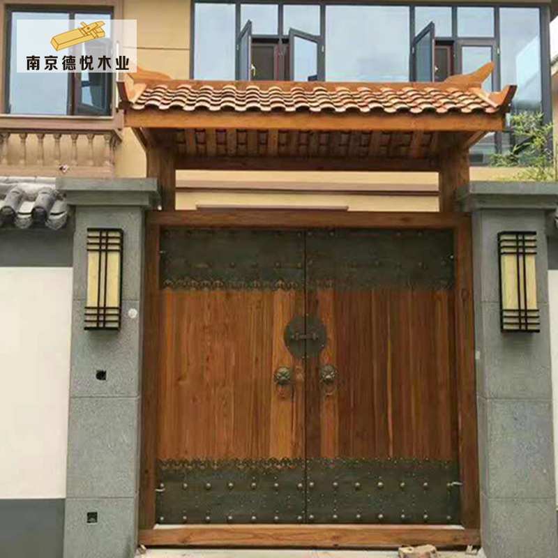 南京实木大门中式仿古双开门茶楼别墅进户门庭院双开大门入户门