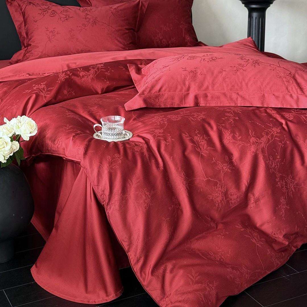 长绒棉贡缎提花四件套典雅中式花鸟被套纯棉结婚婚房四季床品