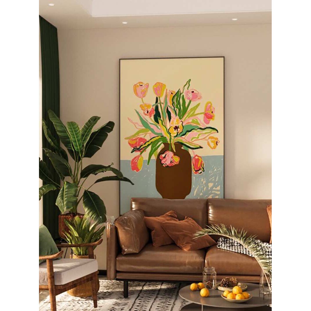 现代简约奶油风花卉客厅餐厅玄关装饰画卧室壁画走廊过道竖版挂画