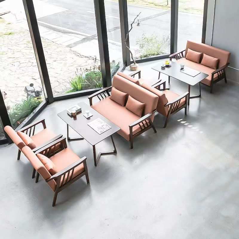 休闲咖啡厅沙发实木桌椅组合奶茶店书吧清吧餐厅餐椅餐桌商用卡座