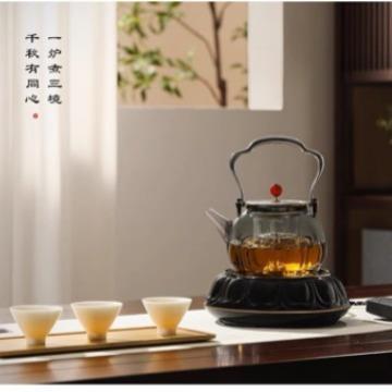 三缘堂电陶炉耐热玻璃煮茶壶莲花陶瓷煮茶炉家用泡茶烧水炉煮茶器