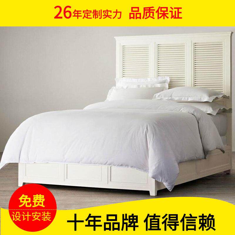 美式简约现代地中海百叶实木床1.5米1.35儿童床白色双人床箱体床