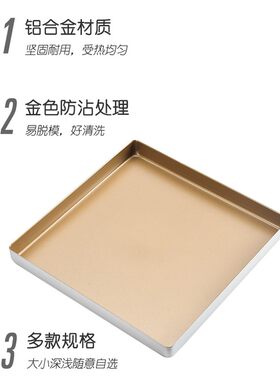 展艺金色方形烤盘28cm月饼披萨蛋糕牛轧糖雪花酥模具烤箱家用烘焙