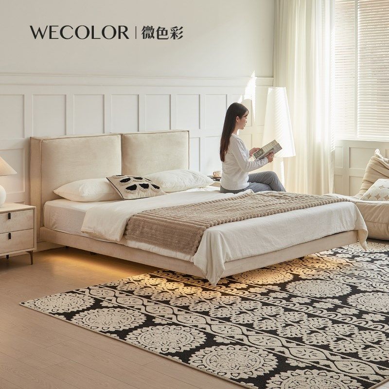 微色彩/意式极简网红悬浮床豆腐块布艺床小户型齐边双人1.8米现代