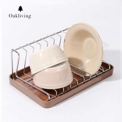 oakliving304不锈钢家用沥水篮厨房桌面沥水架碗碟餐具收纳架托盘