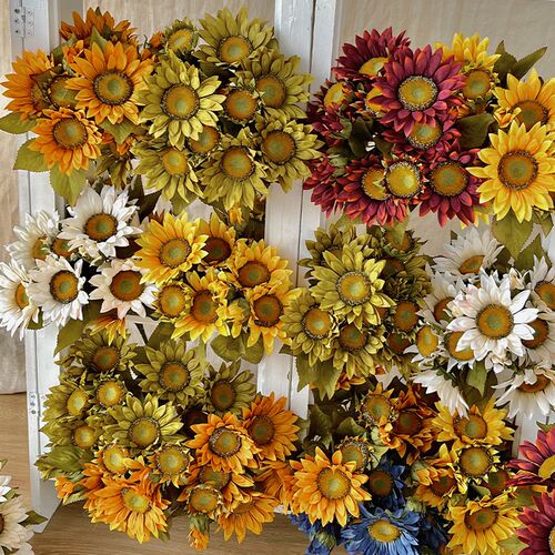 54CM复古13头向日葵仿真花假花摆设塑料花客厅仿生花花束摆件插花