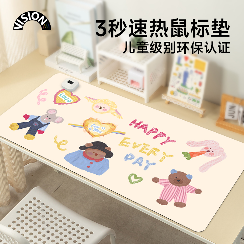 卡通插画加热滑鼠垫超大发热暖桌垫办公室垫子桌面电脑键盘加热板