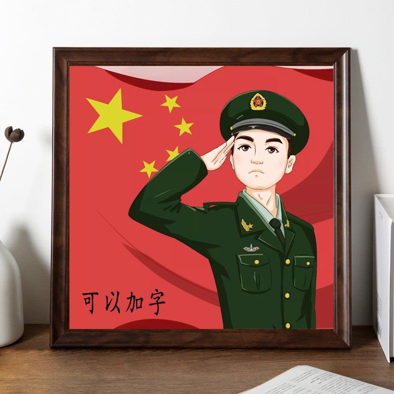 火箭军钻石贴画粘钻十字绣贴钻立体手工刺绣兵哥兵宝当兵的装饰画