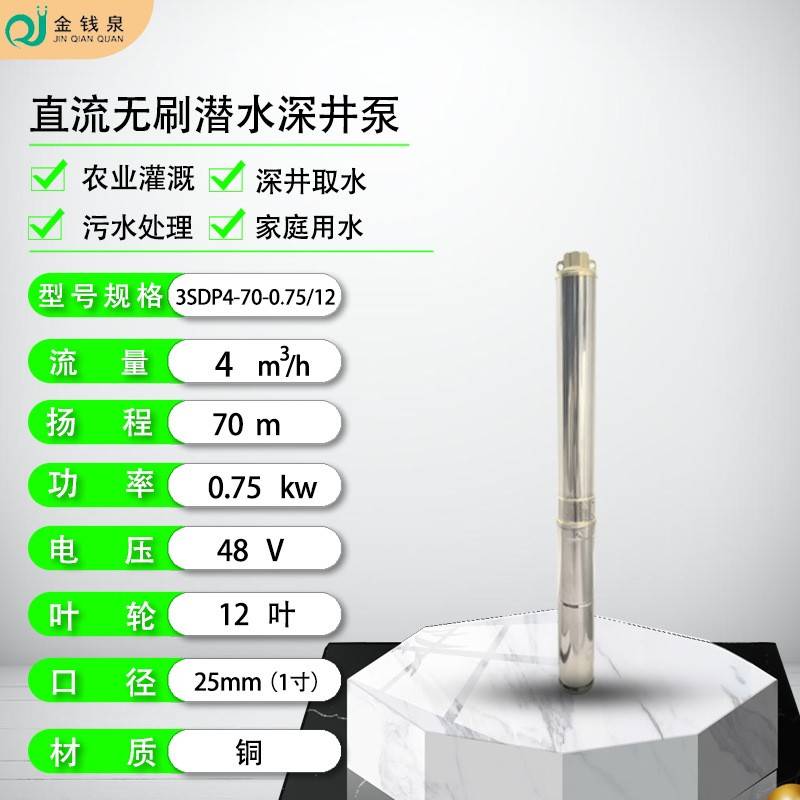 04不锈钢48v深井泵超高扬程多叶轮潜水泵地下水灌溉铜泵头水泵