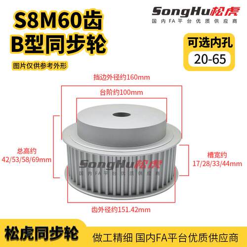 EBL61-S8M400-60-B-N-d20至50孔S8M60齿同步轮槽宽44S8M同步带轮