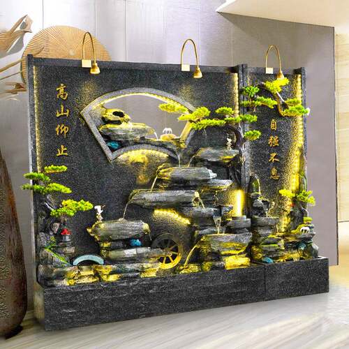 大型假山水幕墙流水屏风喷泉造景庭院客厅装饰品公司招财落地摆件