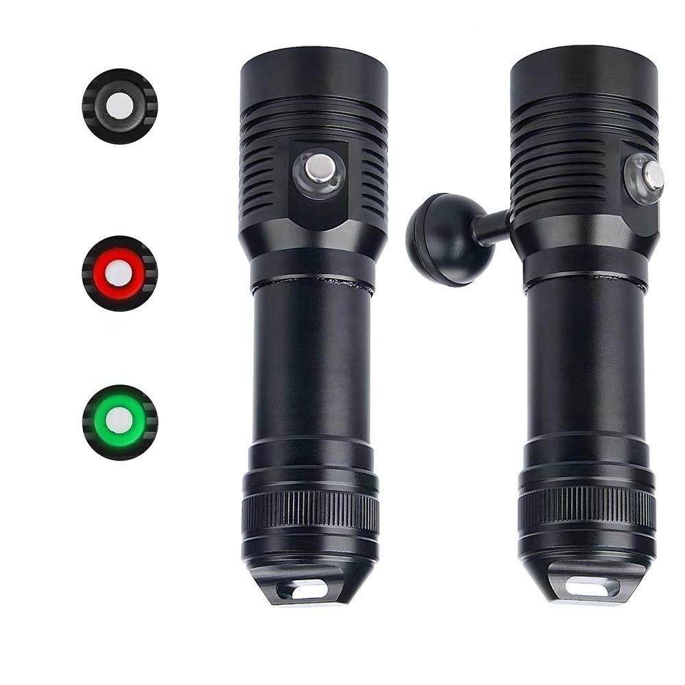 新款LED潜水补光灯4L2白光红光水下摄影装备照明备用潜水手电筒